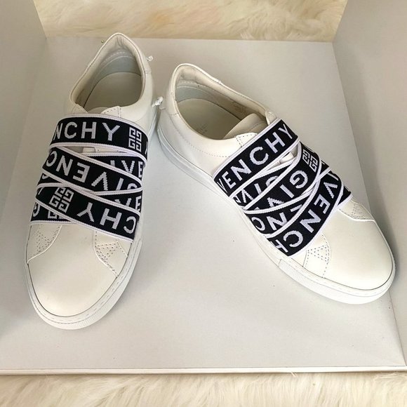 Givenchy Shoes - AUTH! Givenchy Urban Street White Leather Sneakers Black Straps Webbing  37 7